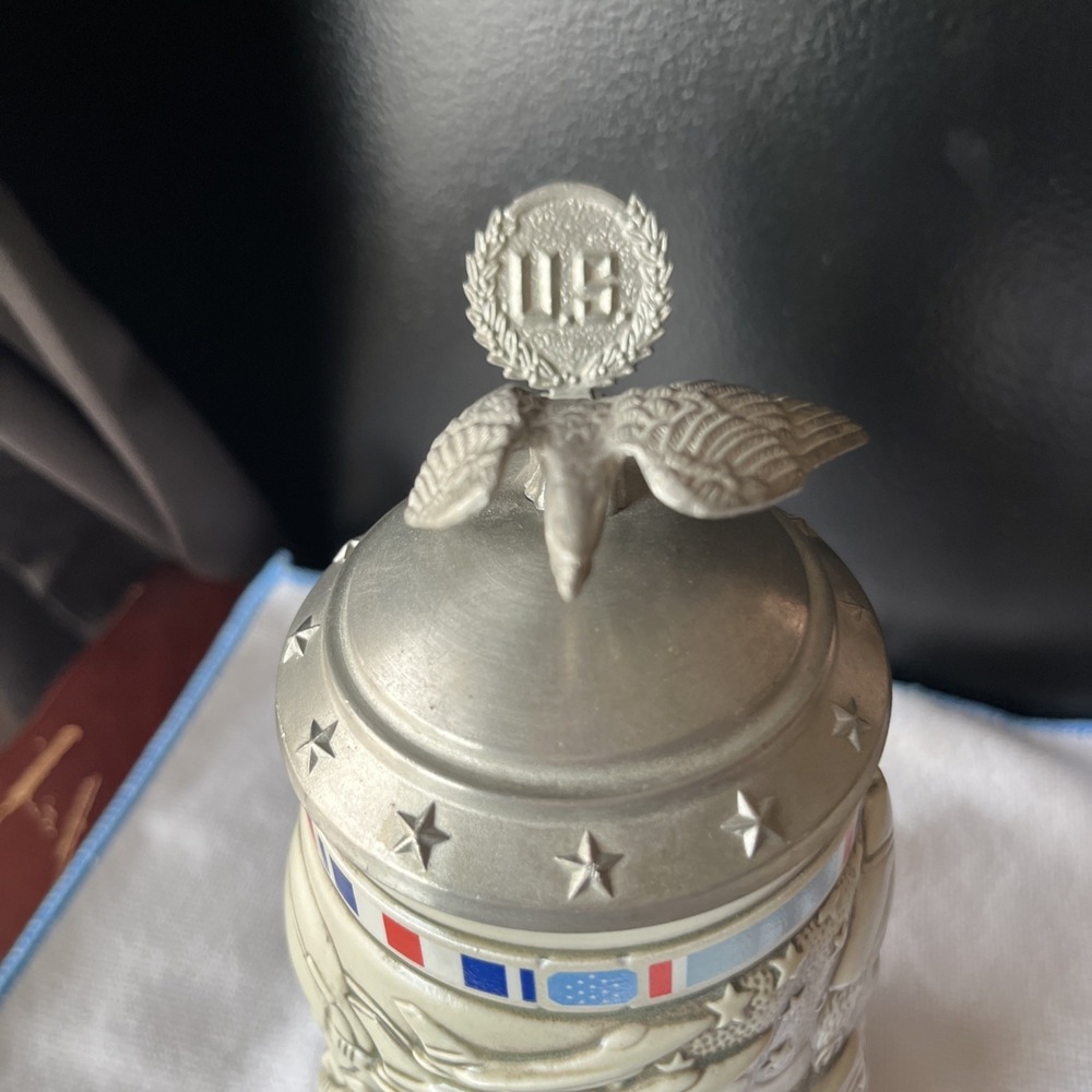 Avon Tribute to the American Armed Forces Lidded Beer Stein, Pewter Lid 1990